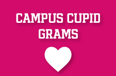Text reads campus cupid grams. Heart icon.