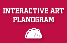 Text reads interactive art planogram. Taco icon.
