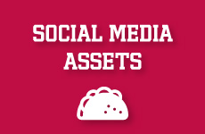 Text reads social media assets. Taco icon.