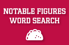 Text reads notable figures word search. Taco icon.