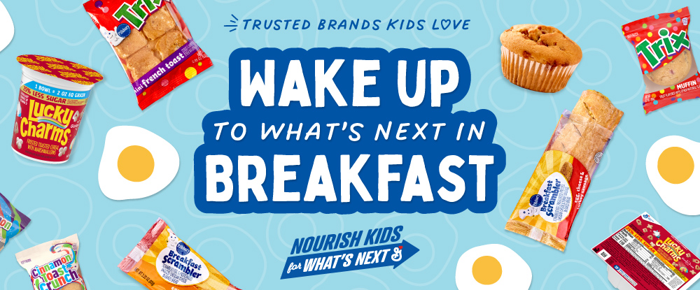 Wake up to what’s next in breakfast. Illustrated eggs and imagery of assorted breakfast items from General Mills Foodservice.