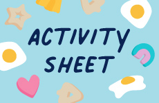 Beach theme with cereal and spoon for activity sheet